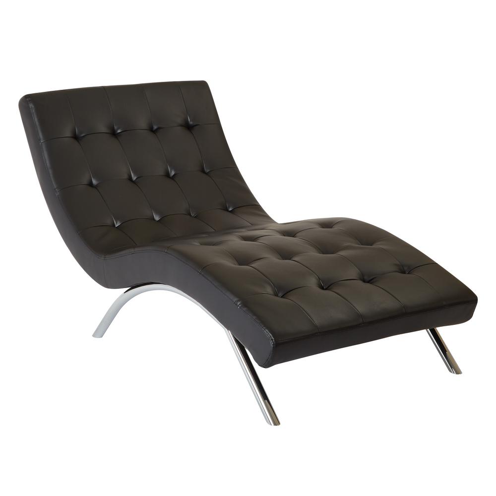 Ave Six Chaise Lounges Chairs The Home Depot Blake Tufted Chaise In Black Faux Leather With Chrome Base