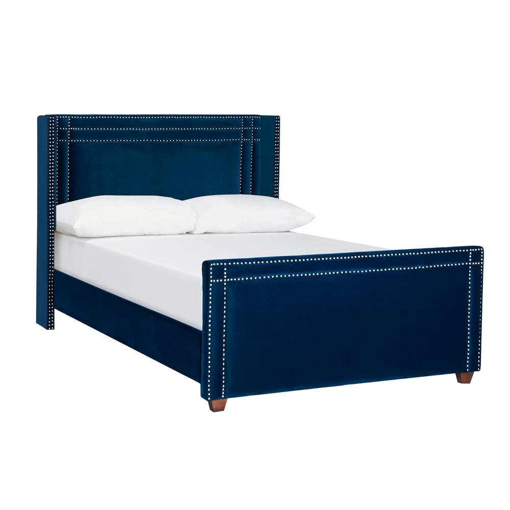 King Blue Upholstered Headboard Beds Headboards Bedroom Elle Navy Blue King Upholstered Bed