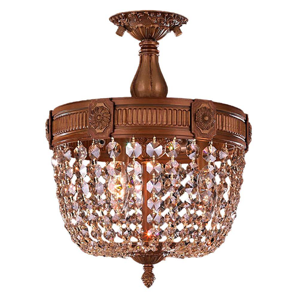 Worldwide Lighting Winchester Collection 3 Light French Gold And Worldwide Lighting Winchester Collection 3 Light French Gold And Golden Teak Crystal Semi Flush