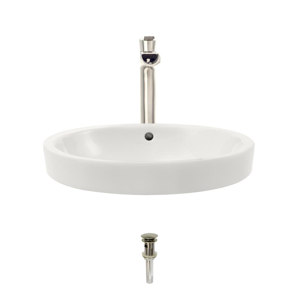 Mr Direct Porcelain Vessel Sink In Bisque With 731 Faucet And Pop