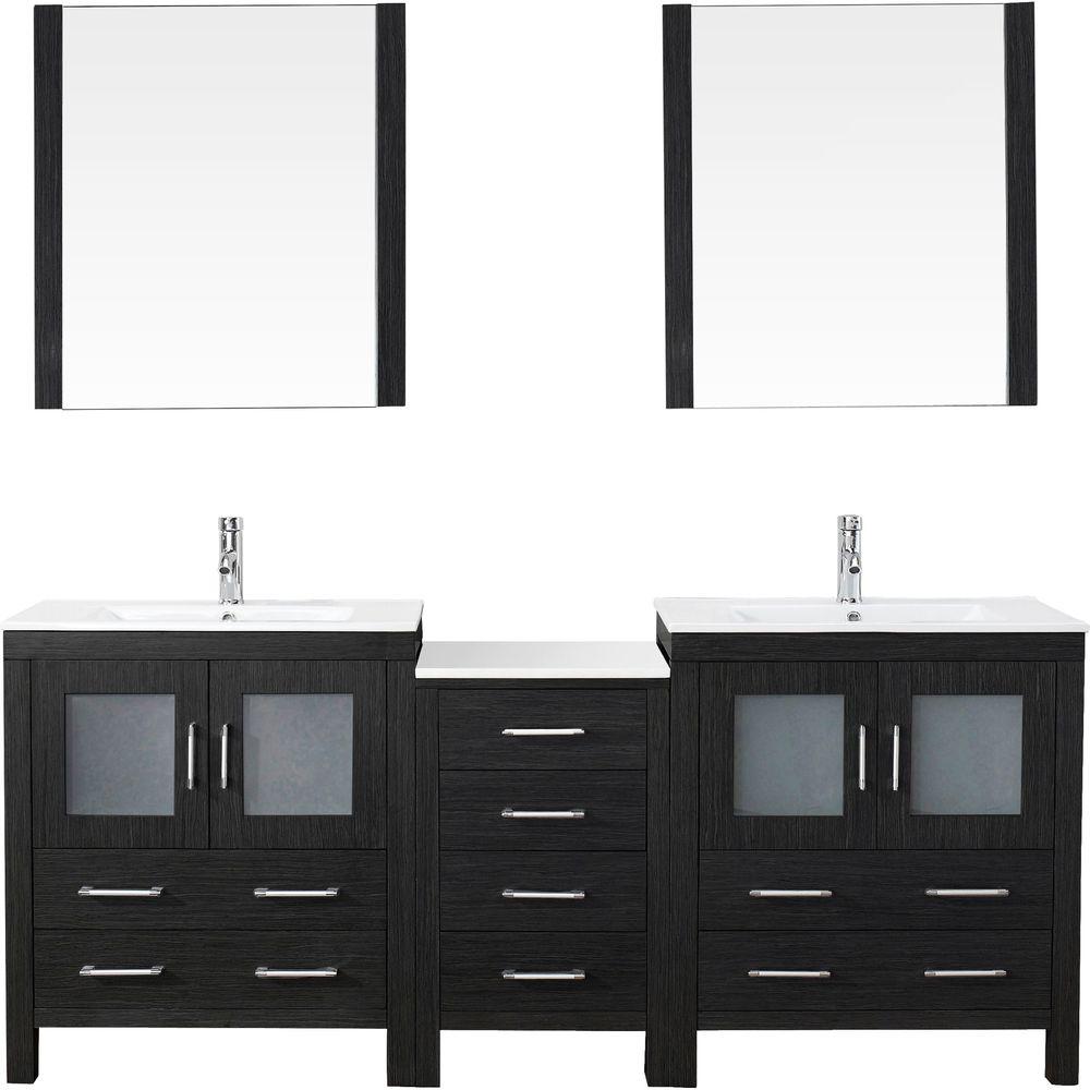 Virtu USA Dior 79 in. W Bath Vanity in Zebra Gray with Ceramic Vanity