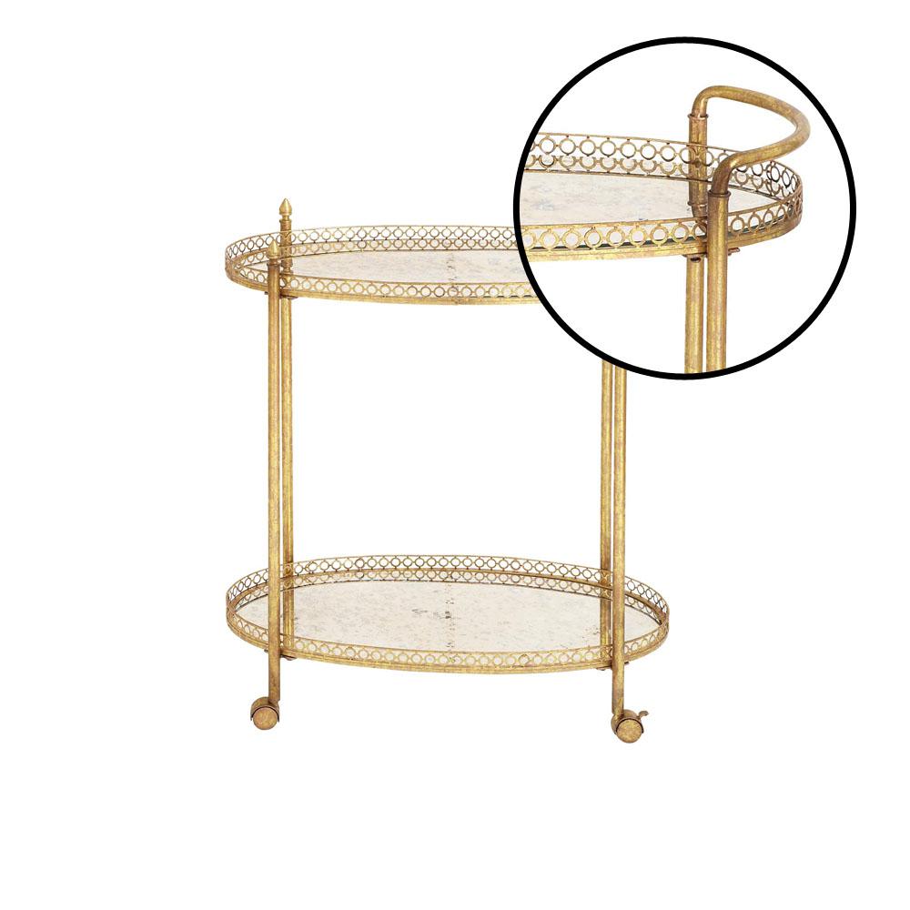 Litton Lane 2 Tiered Iron And Glass Oval Wheeled Bar Cart In Glass Oval Wheeled Bar Cart