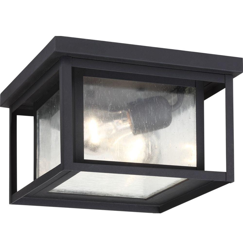 Sea Gull Lighting Hunnington 2 Light Outdoor Black Flush Mount