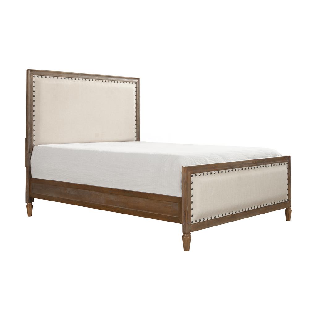 Luxeo Cambridge Oak Gray Solid Queen Wood Bed With Upholstered Trim