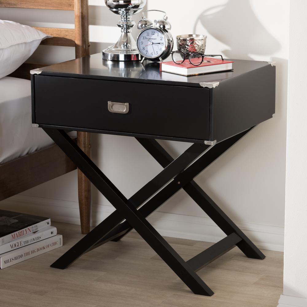 Baxton Studio Curtice 1 Drawer Black Nightstand 28862 7628 Hd
