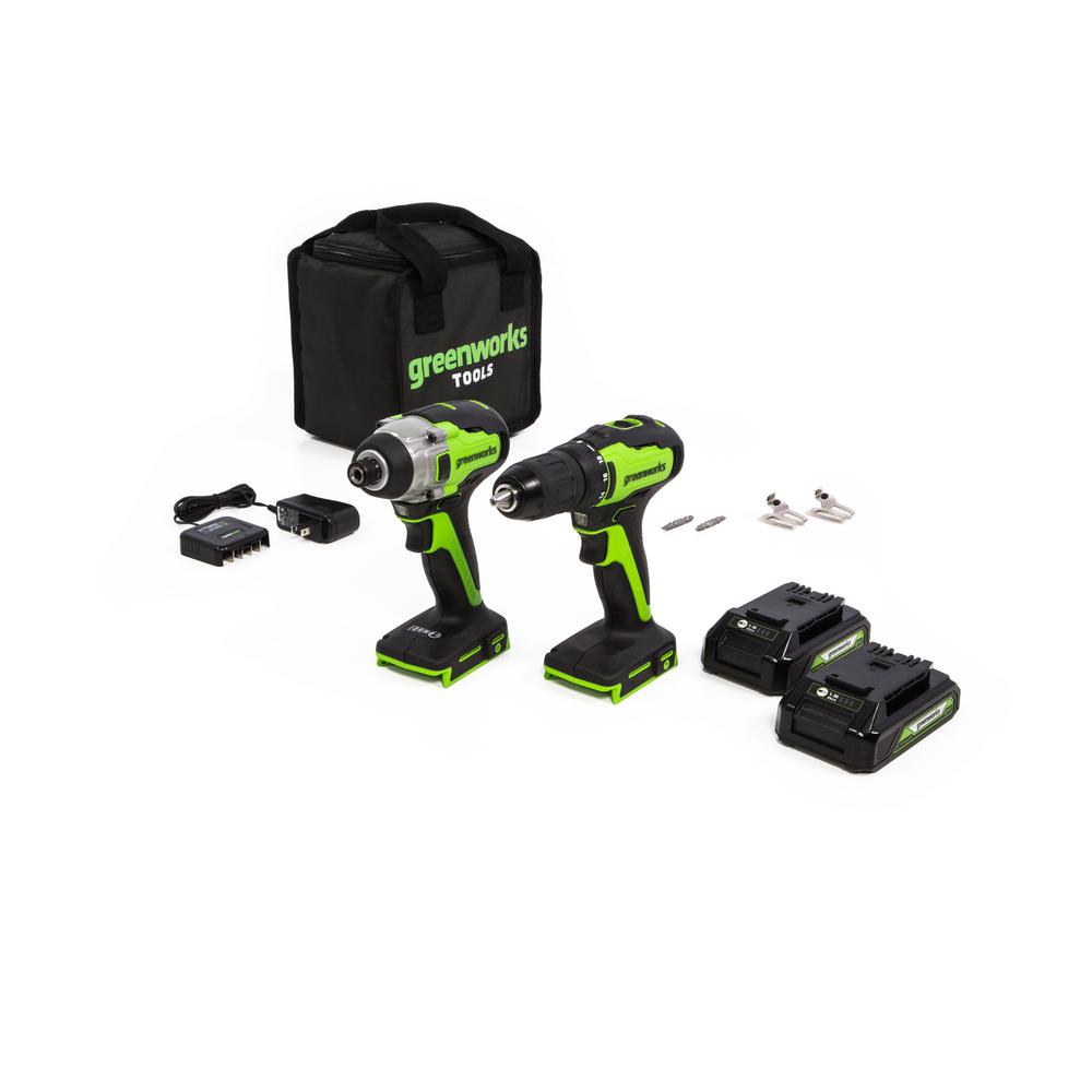 Greenworks 24Volt Battery Cordless Brushless Drill/Driver and Impact