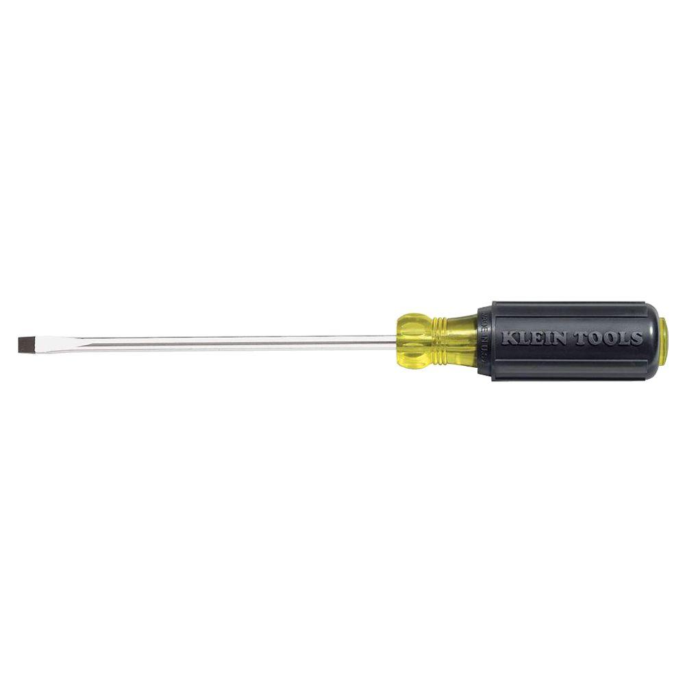 Klein Tools 1/4 in. Flat Head Screwdriver with 4 in. Round Shank- Cushion Grip Handle