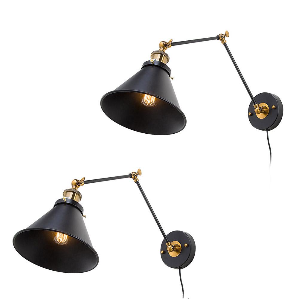 Lnc 1 Light Black Plug In Wall Sconce 2 Pack A03469 Black Plug In Wall Sconce