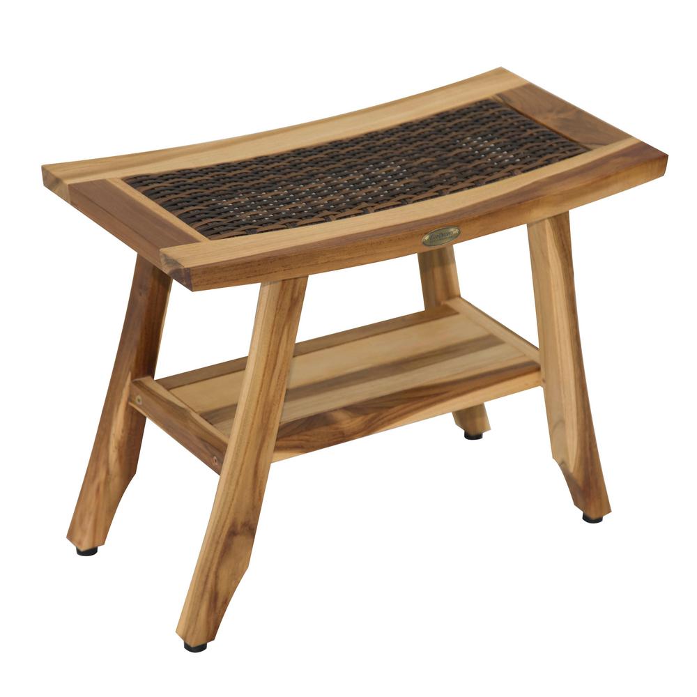 Ecodecors Earthyteak Satori 24 In Eastern Style Teak Shower Bench With Viro Indoor Outdoor Rattan Top And Shelf Ecodecors Earthyteak Satori 24 In Eastern Style Teak Shower Bench With Viro Indoor Outdoor Rattan Top And Shelf