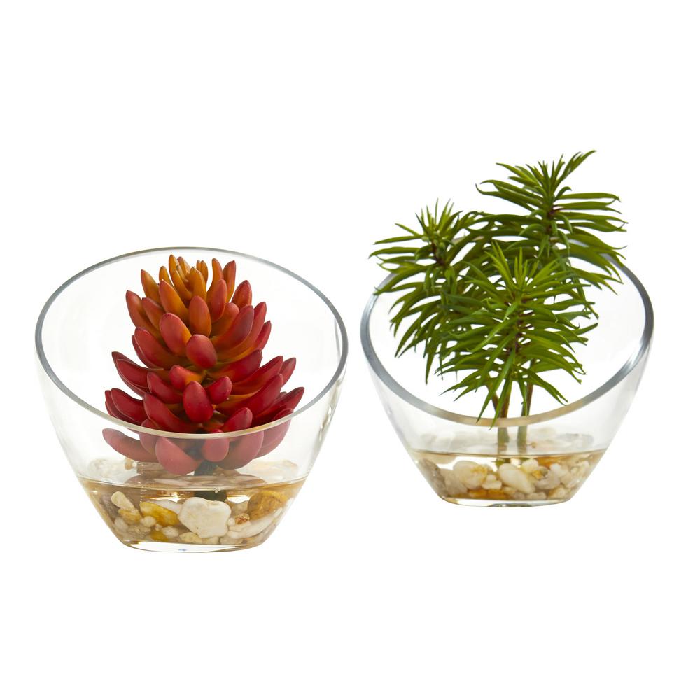 Nearly Natural Indoor Succulent Artificial Plant In Slanted Glass