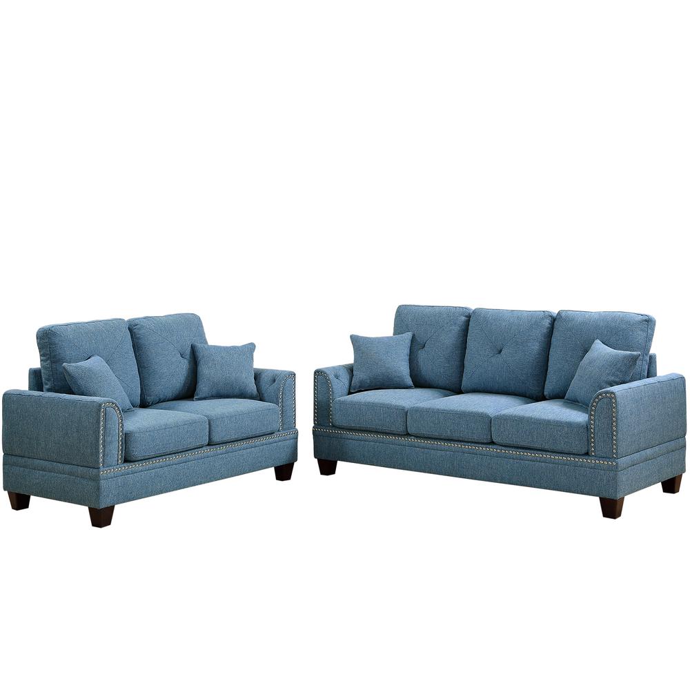 Venetian Worldwide Majella 2 Piece Blue Sofa Set Vene F6508 The Majella 2 Piece Blue Sofa Set
