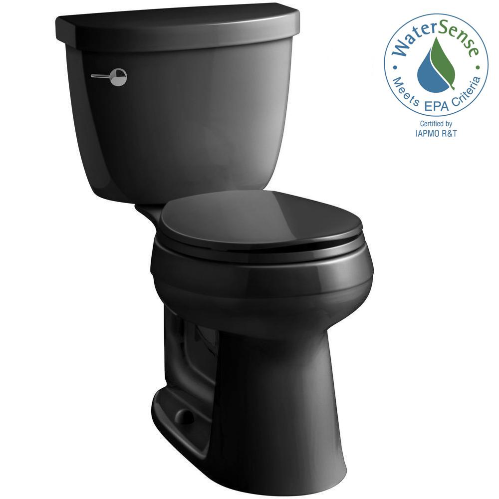 Kohler Cimarron Comfort Height 2 Piece 1 28 Gpf Single Flush Round Toilet With Aquapiston Flush Technology In Black K 3887 7 The Home Depot