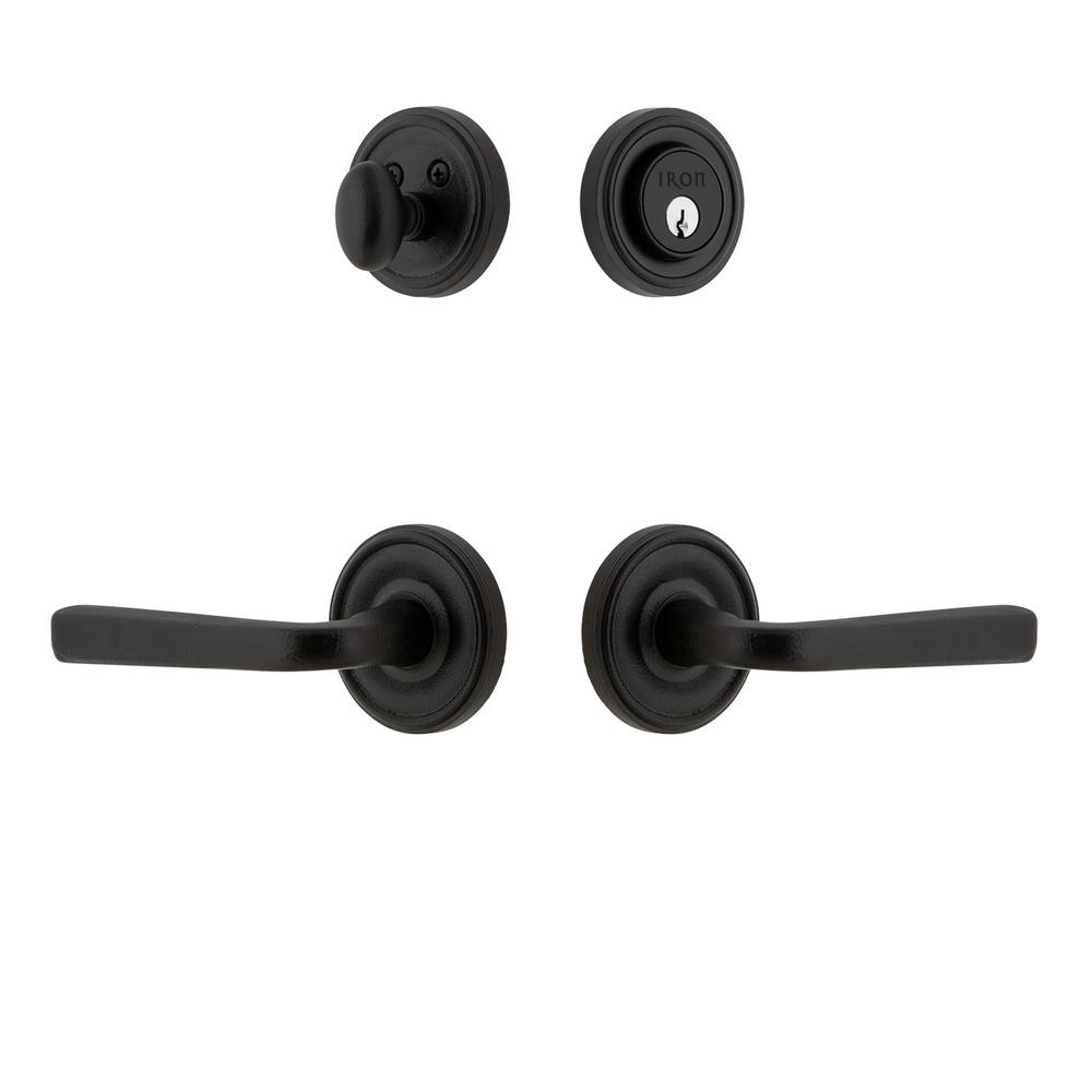 Loch Rosette Black Iron Door Handleset Combo Pack with Lance Door Lever