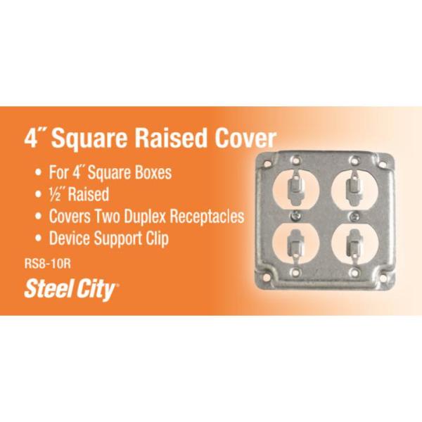 Thomas /& Betts RS-2 Steel City 4/" Square Raised Cover Combo Switch//Receptacle bx