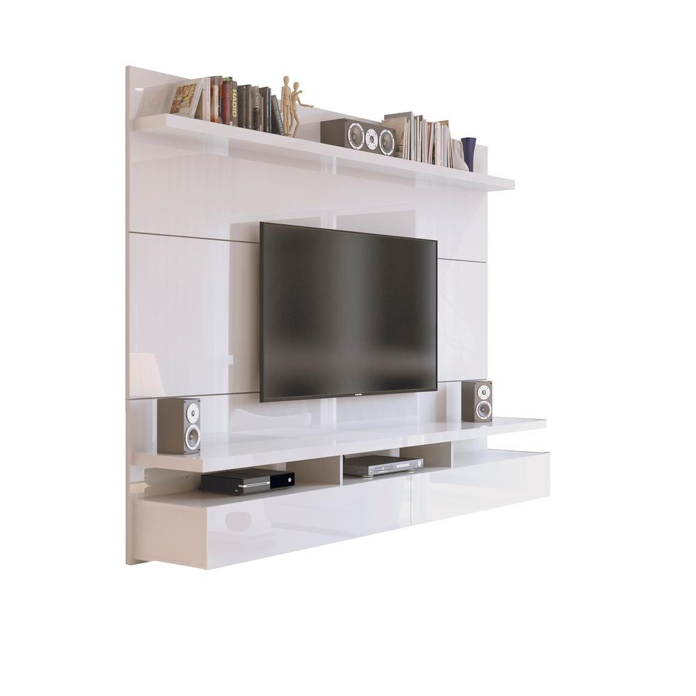 Manhattan Comfort City 72 In White Gloss Composite Floating Entertainment Center Fits Tvs Up To 70 In With Wall Panel The Home Depot