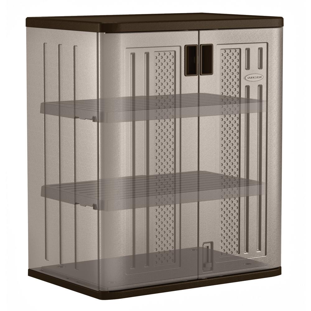 Suncast 36 In H X 30 In W X 20 25 In D 2 Shelf Resin Base Storage Freestanding Cabinet In Platinum Bmc3600 The Home Depot