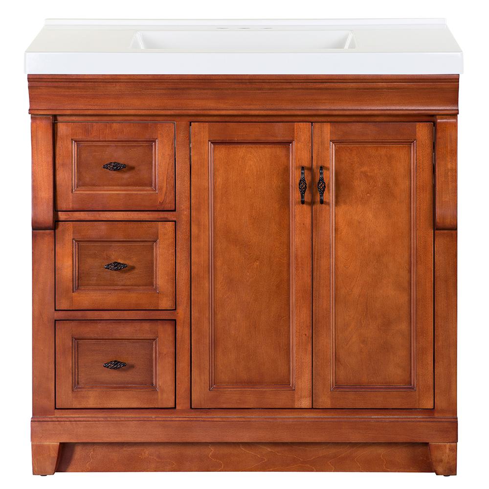 Home Decorators Collection Naples 37 in. W x 22 in. D Bath Vanity in Warm Cinnamon with Cultured Marble Vanity Top in White with White Sink was $828.0 now $496.8 (40.0% off)