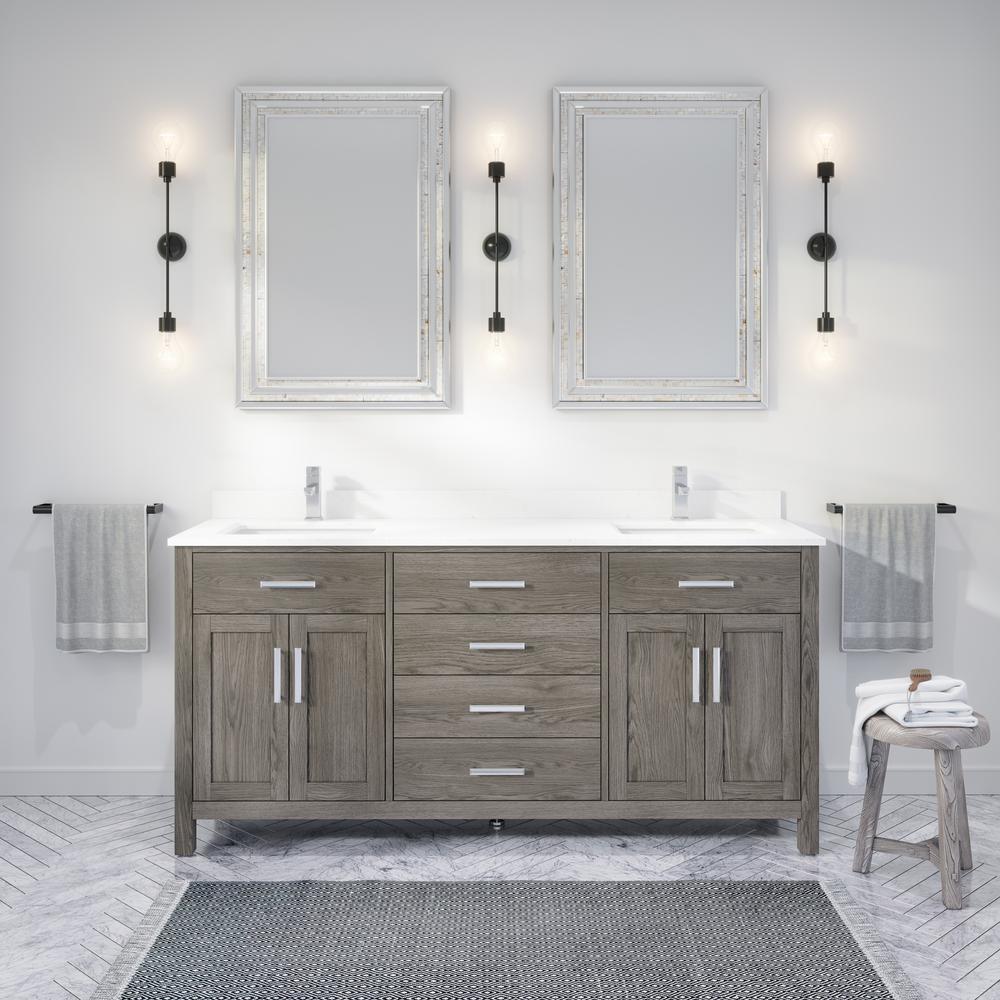 Art Bathe Kali 72 In W X 22 In D Bath Vanity In Gray Engrd Stone Vanity Top In White With White Basin Power Bar And Organizer Ka72fg The Home Depot