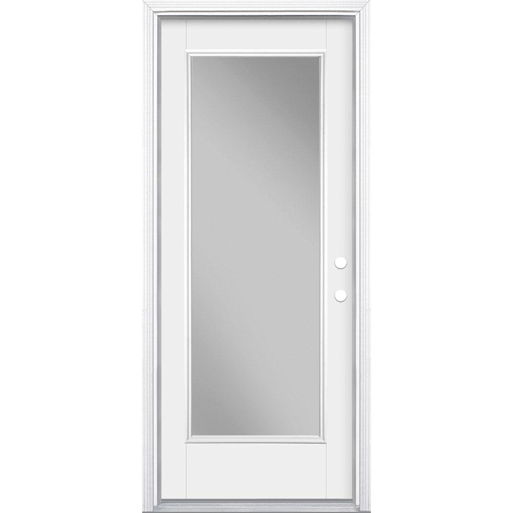 Masonite 36 In X 80 In Fiberglass Full Lite Right Hand Inswing Chocolate Painted Prehung Single Door Brickmould Included In The Front Doors Department At Lowes Com