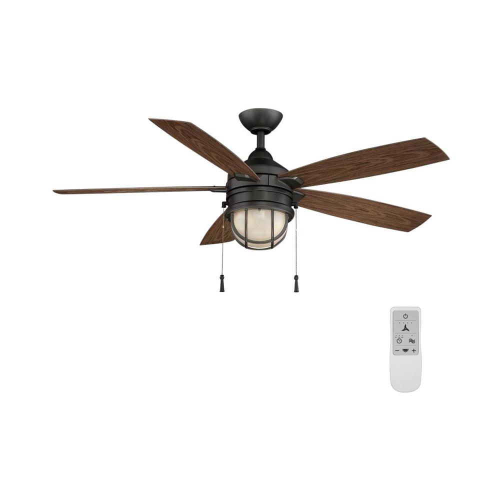 Hampton Bay Seaport 52 In Led Natural Iron Ceiling Fan With Light And Wifi Remote Control Works With Google And Alexa