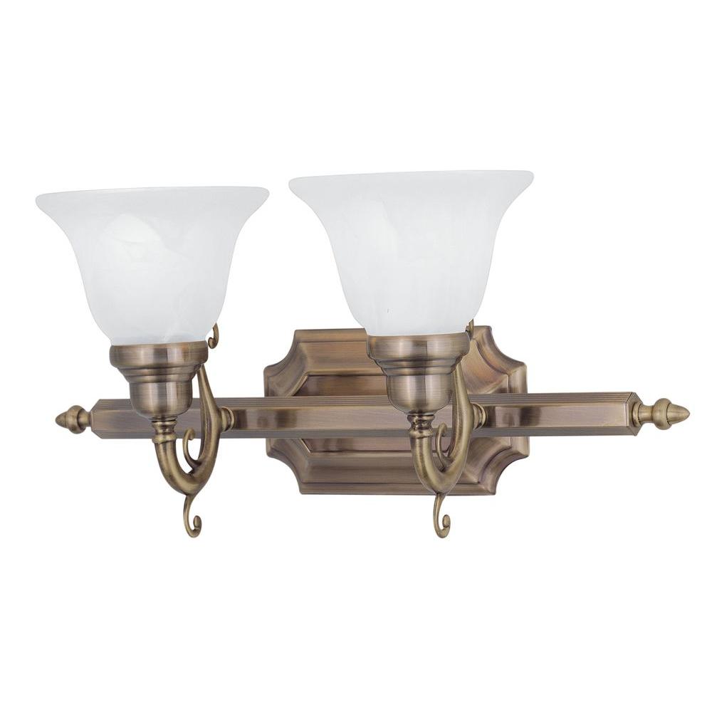 Livex Lighting 2-Light Antique Brass Bath Light with White Alabaster ...