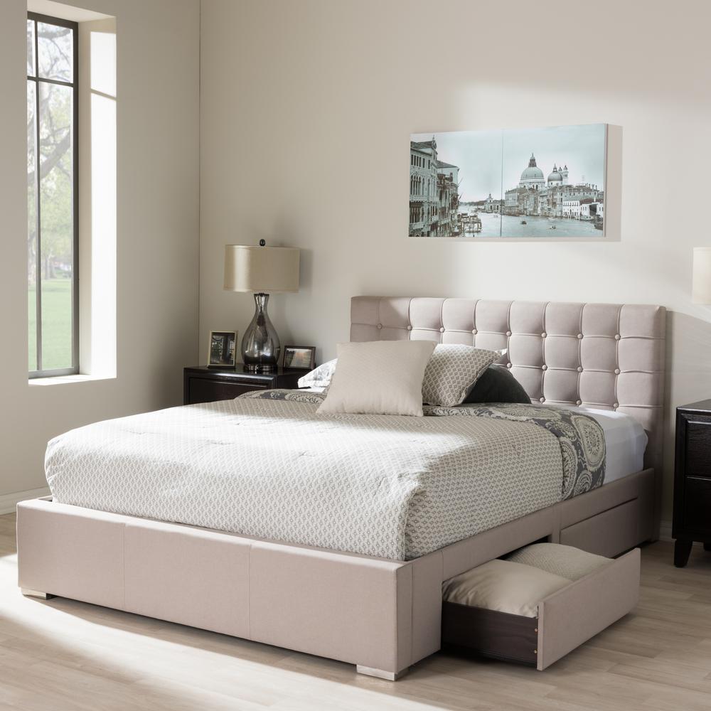 Baxton Studio Rene Beige Queen Upholstered Bed 28862 7061 Hd The Rene Beige Queen Upholstered Bed