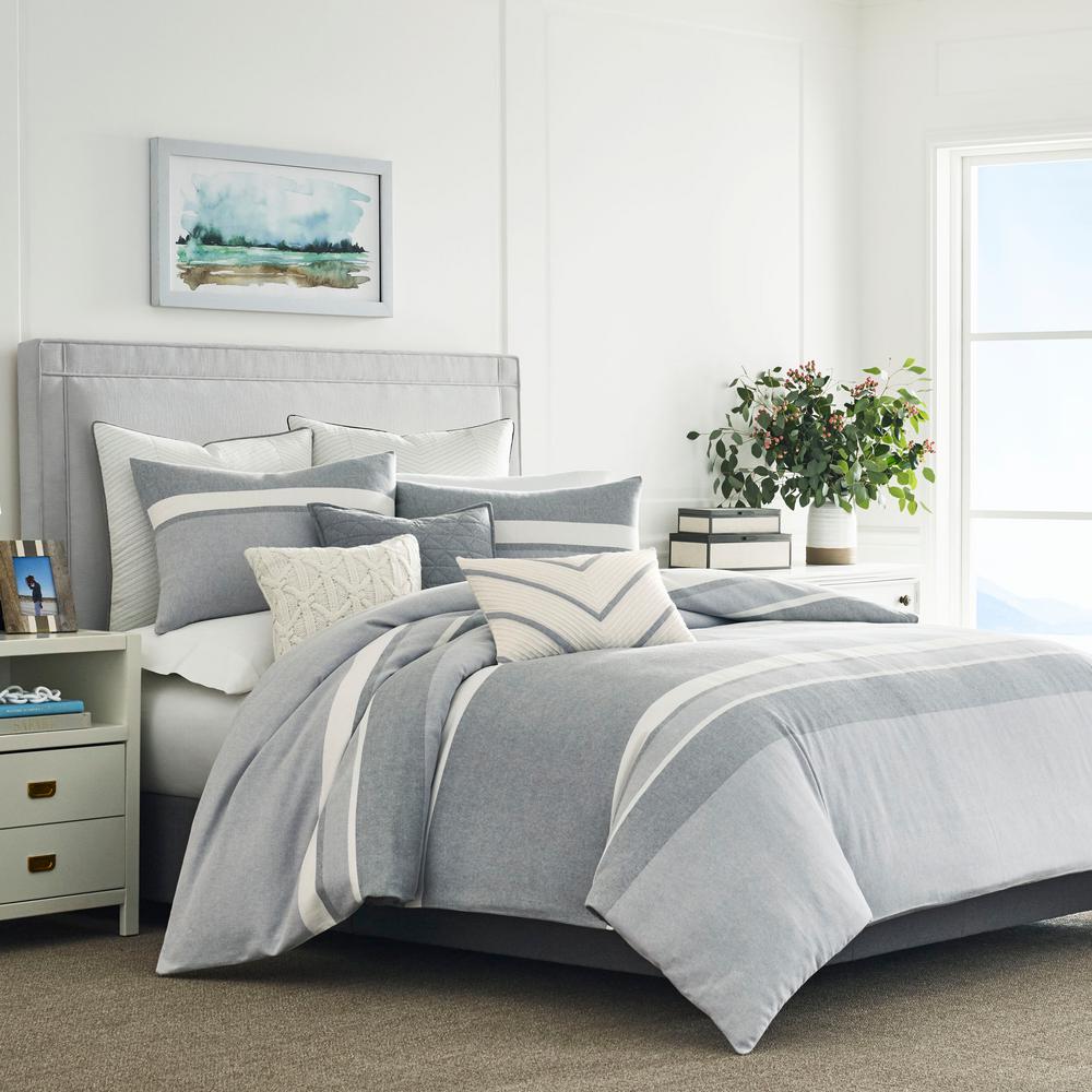 MODERN REVERSIBLE GREY CHEVRON STRIPE COMFORTER SET /& PILLOW FULL QUEEN SIZE