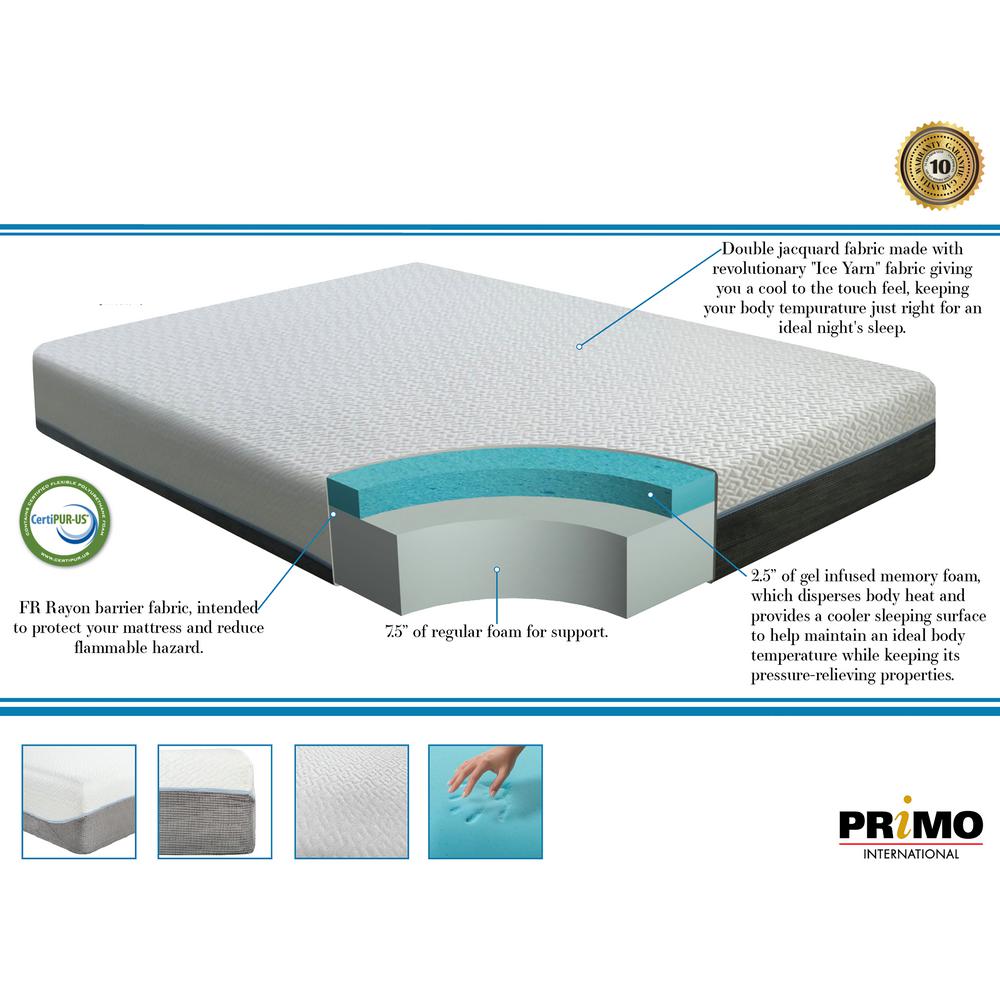 Primo International Arctic Gem 10 In Twin Gel Foam Mattress 32350