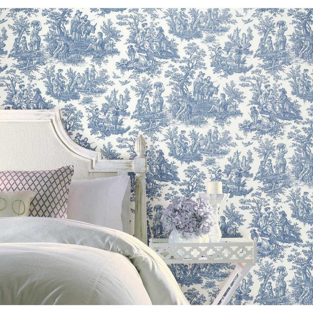 Roommates 28 18 Sq Ft Waverly Country Life Toile Peel And Stick Wallpaper Rmk11868wp The Home Depot