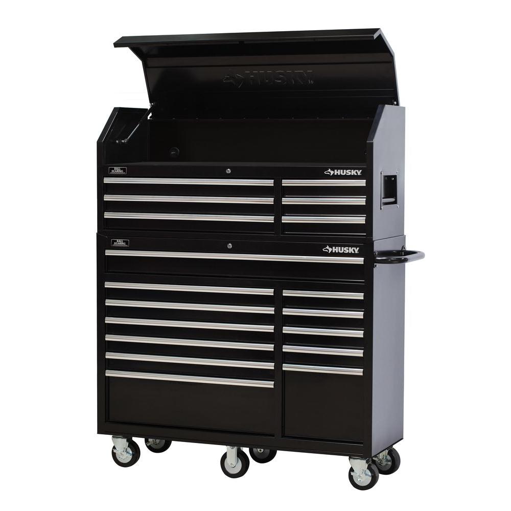 Husky 52 In 18 Drawer Tool Chest And Rolling Tool Cabinet Set In Black