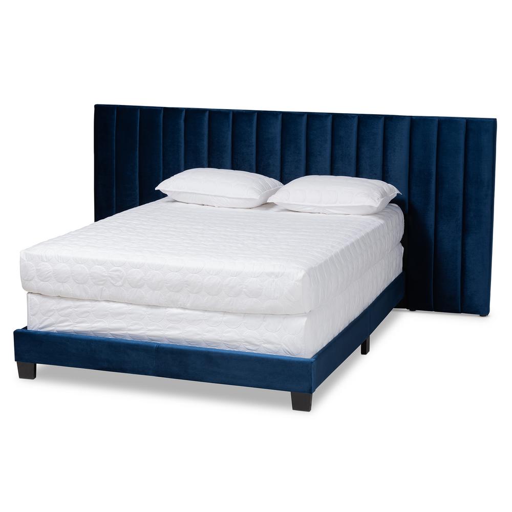 Baxton Studio Fiorenza Navy Blue and Black King Panel Bed with Extra