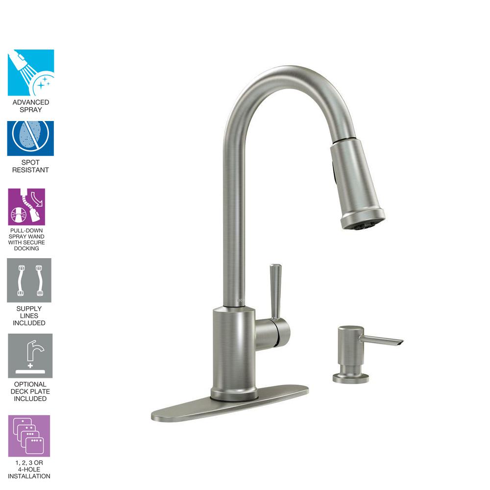 MOEN Indi Single-Handle Pull-Down Sprayer Kitchen Faucet ...