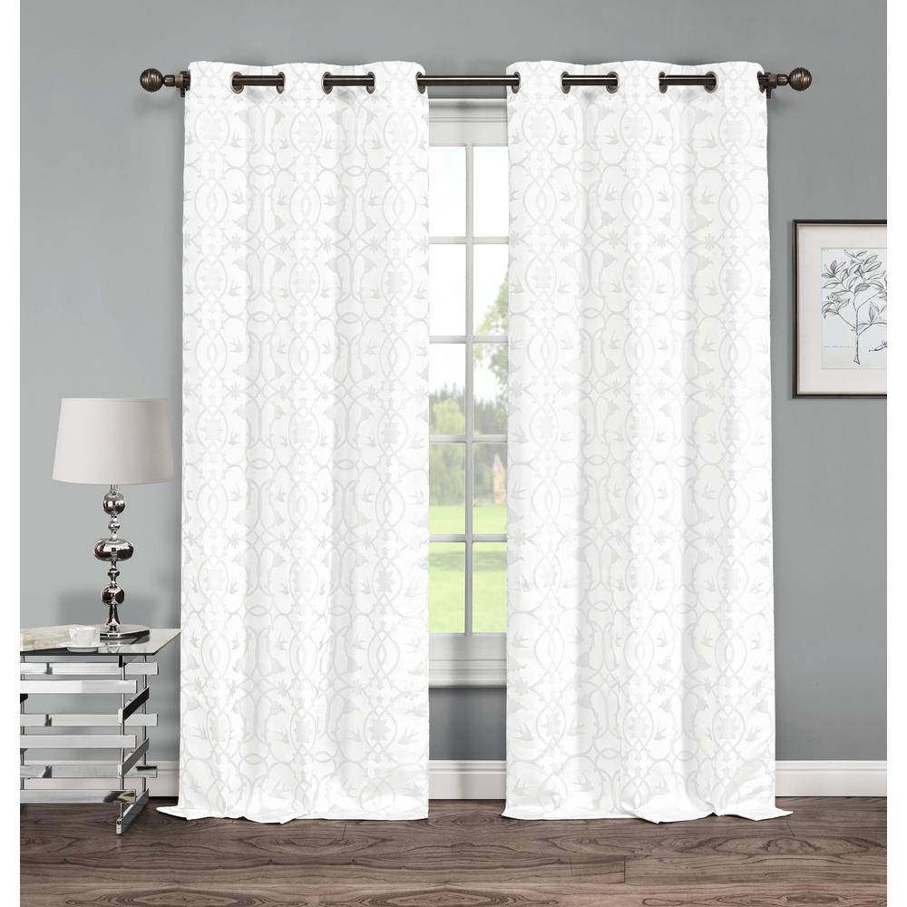 Duck River Dawn Birds White Linen Look Jacquard Grommet Panel Pair