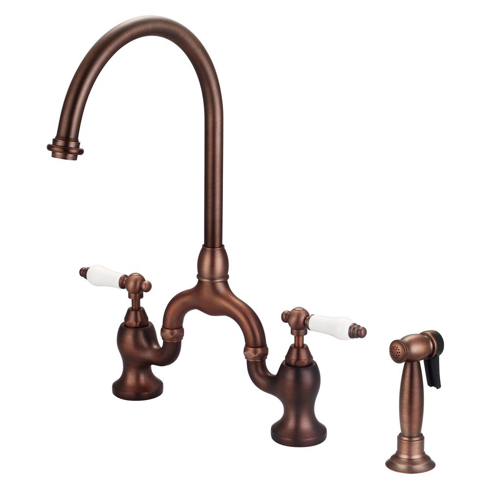 Barclay Products Banner Two Handle Bridge Kitchen Faucet with Porcelain Lever Handles in Oil