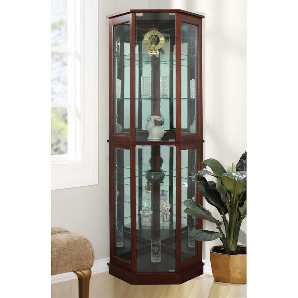 Floor Standing Cherry 5 Sided Lighted Curio Cabinet Fscc702115c