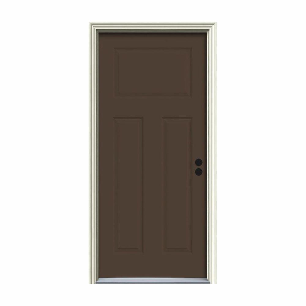 Jeld Wen 32 In X 80 In 3 Panel Craftsman Dark Chocolate Painted