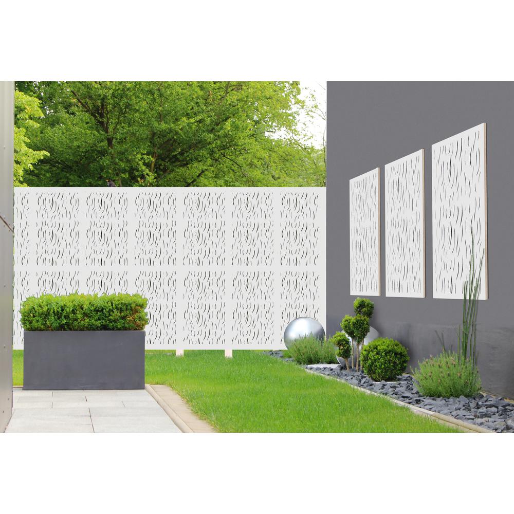 DESIGNVU 3 ft. x 5 ft. White Ripples Decorative Privacy