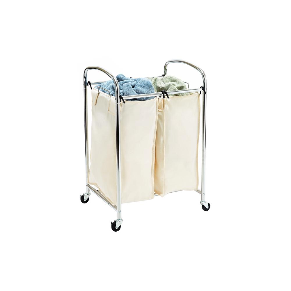 Seville Classics Mobile 2Bag HeavyDuty Laundry Hamper Sorter Cart
