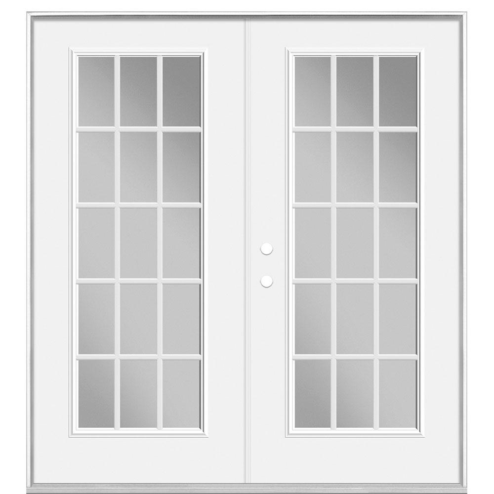 Masonite 72 In X 80 In Steel Prehung Right Hand Inswing 15 Lite Clear Glass Primed Steel Patio Door Vinyl Frame No Brickmold