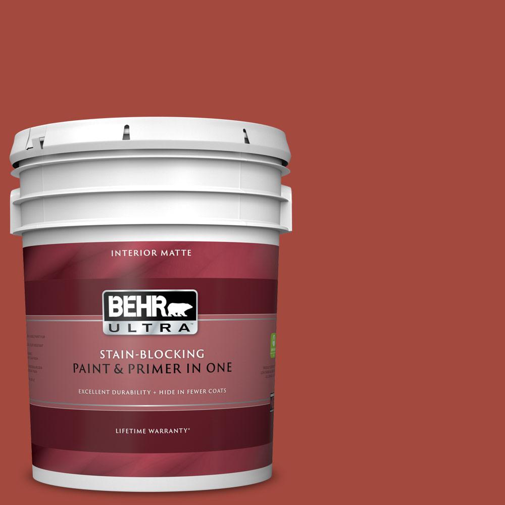 Behr Ultra 5 Gal 170d 7 Farmhouse Red Matte Interior Paint And Primer In One