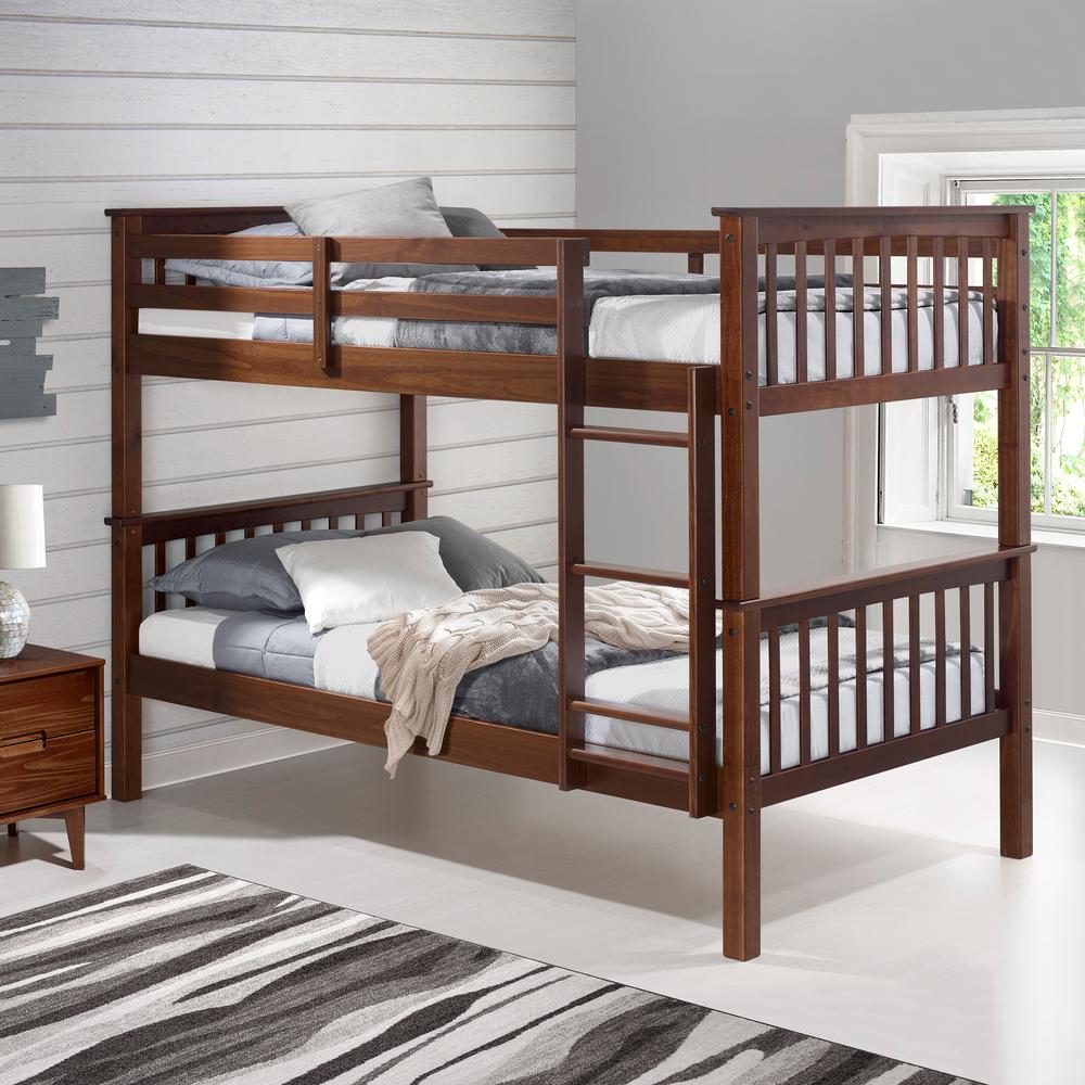 Walker Edison Furniture Company Transitional Cottage Classic Mission Transitional Cottage Classic Mission Solid Pine Twin Over Bunk Bed Walnut