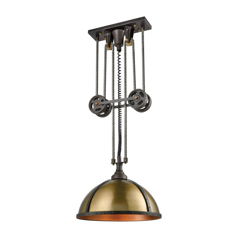 Titan Lighting Torque 3 Light Vintage Rust With Aged Brass Shade Pulldown Pendant