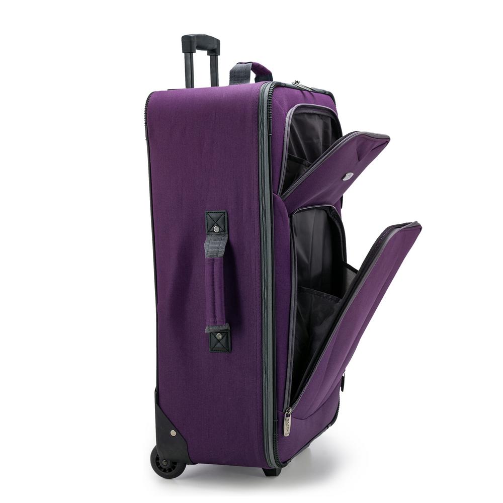 purple rolling suitcase