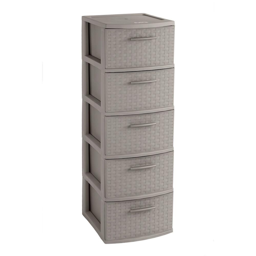 Mq 12 6 In W X 39 In H X 14 6 In D Taupe Rattan 5 Drawer