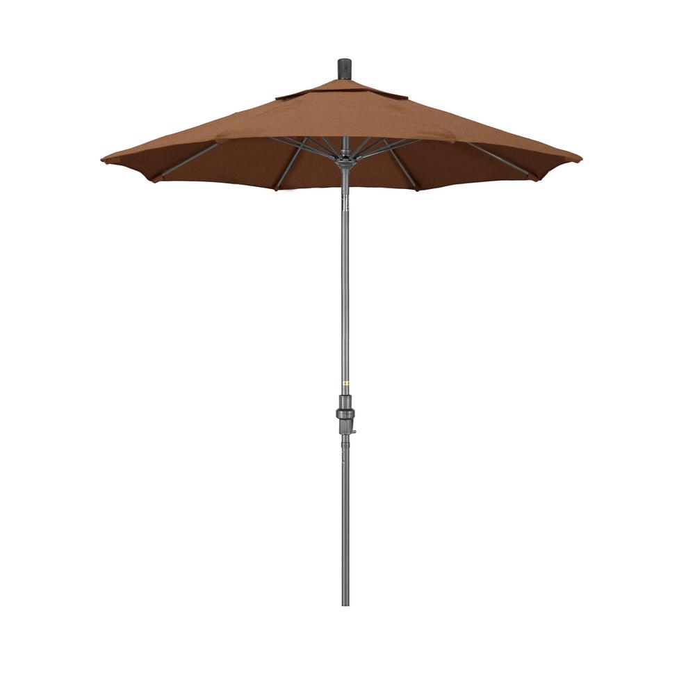 California Umbrella 7 5 Ft Grey Aluminum Market Collar Tilt Crank Lift Patio Umbrella In Teak Sunbrella Gscuf758010 5488 The Home Depot