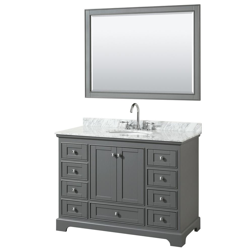 48 Inch Vanities Gray Wyndham Collection Bathroom Wyndham Collection Deborah 48 In Single Vanity Dark Gray With Marble Top White Carrara Basin And 46 Mirror