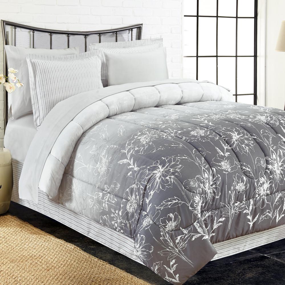 Brown Grey Caroline 8 Piece Queen Bed In Bag Set Bg18clgr3 Brown Grey Caroline 8 Piece Queen Bed In Bag Set