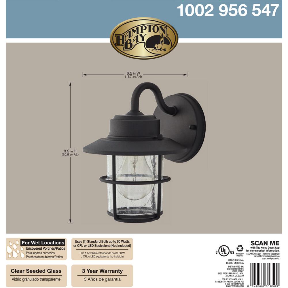 Hampton Bay 1 Light Black Outdoor Wall Lantern Sconce 2 Pack Light Black Outdoor Wall Lantern Sconce