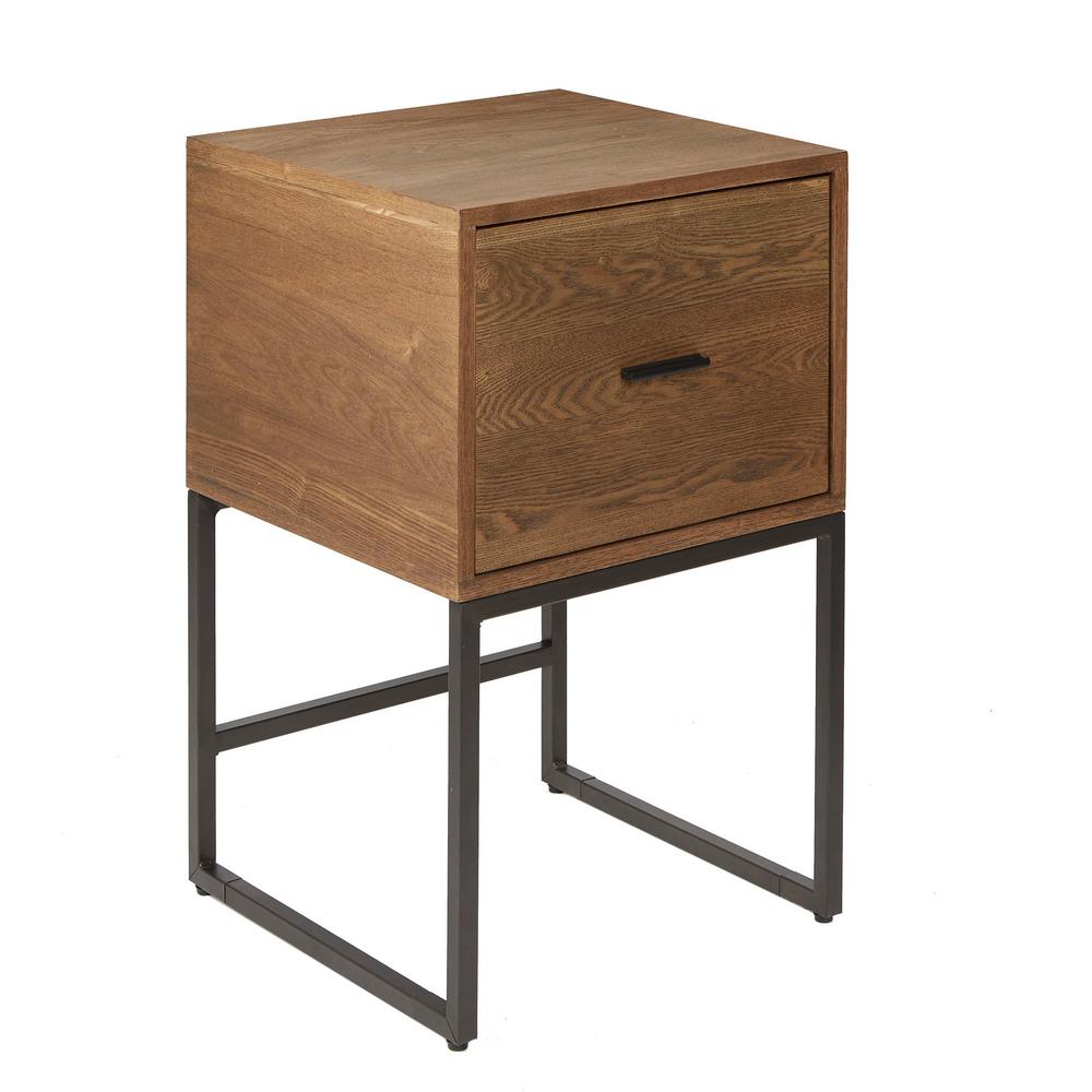 Langley Espresso and Gunmetal 1-Drawer Side Table