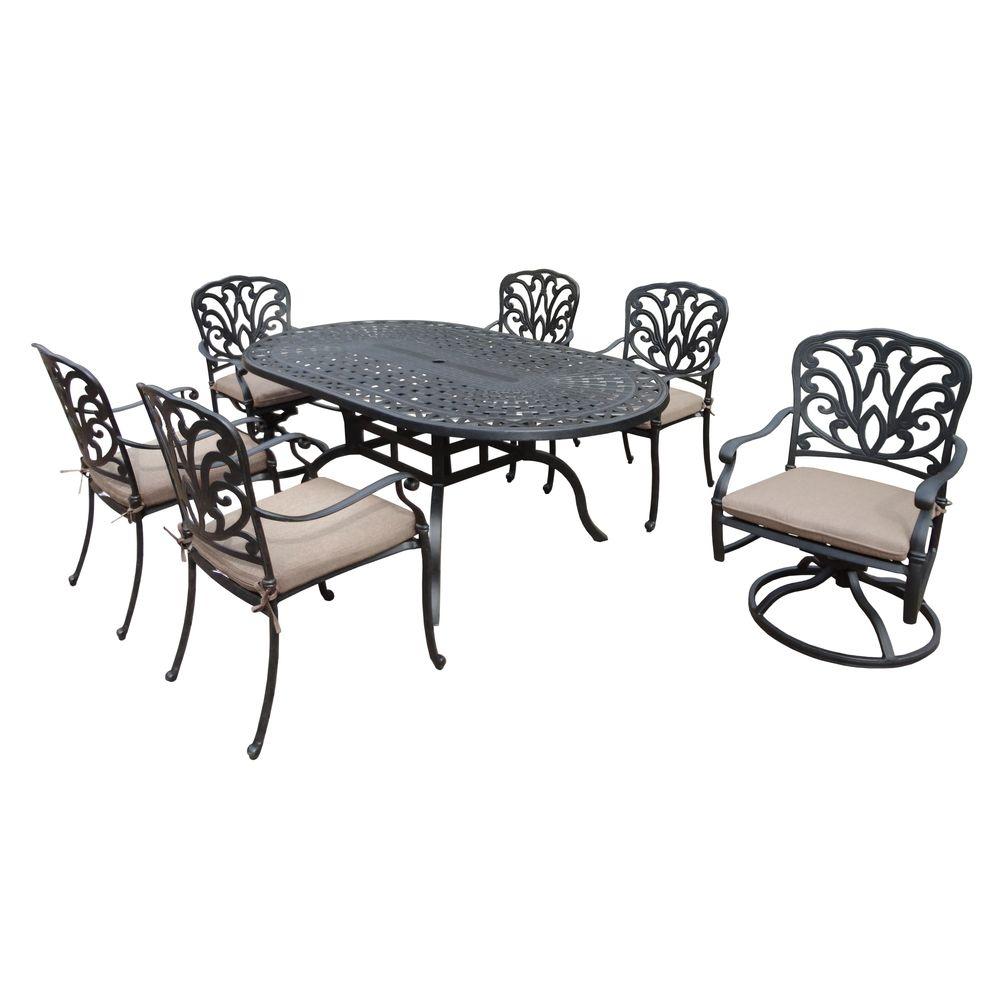 Oakland Living Cast Aluminum 7 Piece Oval Patio Dining Set With Oakland Living Cast Aluminum 7 Piece Oval Patio Dining Set With Spunpoly Beige Cushions